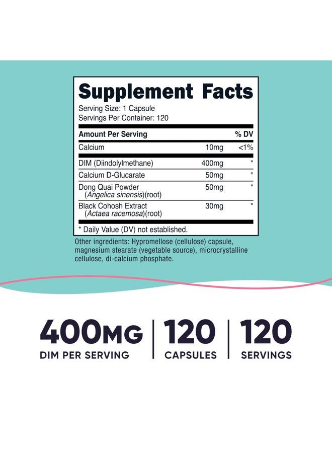 Nutricost Diindolylmethane DIM Supplement for Women 400mg, 120 Capsules, with Dong Quai, Calcium & Black Cohosh - Vegan, Non-GMO and Gluten Free - Image 2